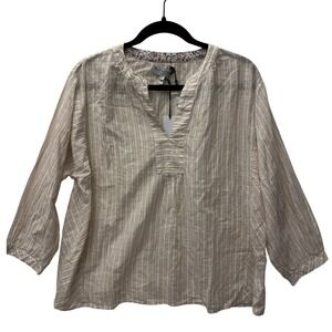 NWT Michael Stars Cotton Top Striped 3/4 Sleeve V-Neck Casual Blouse‎ Size Small